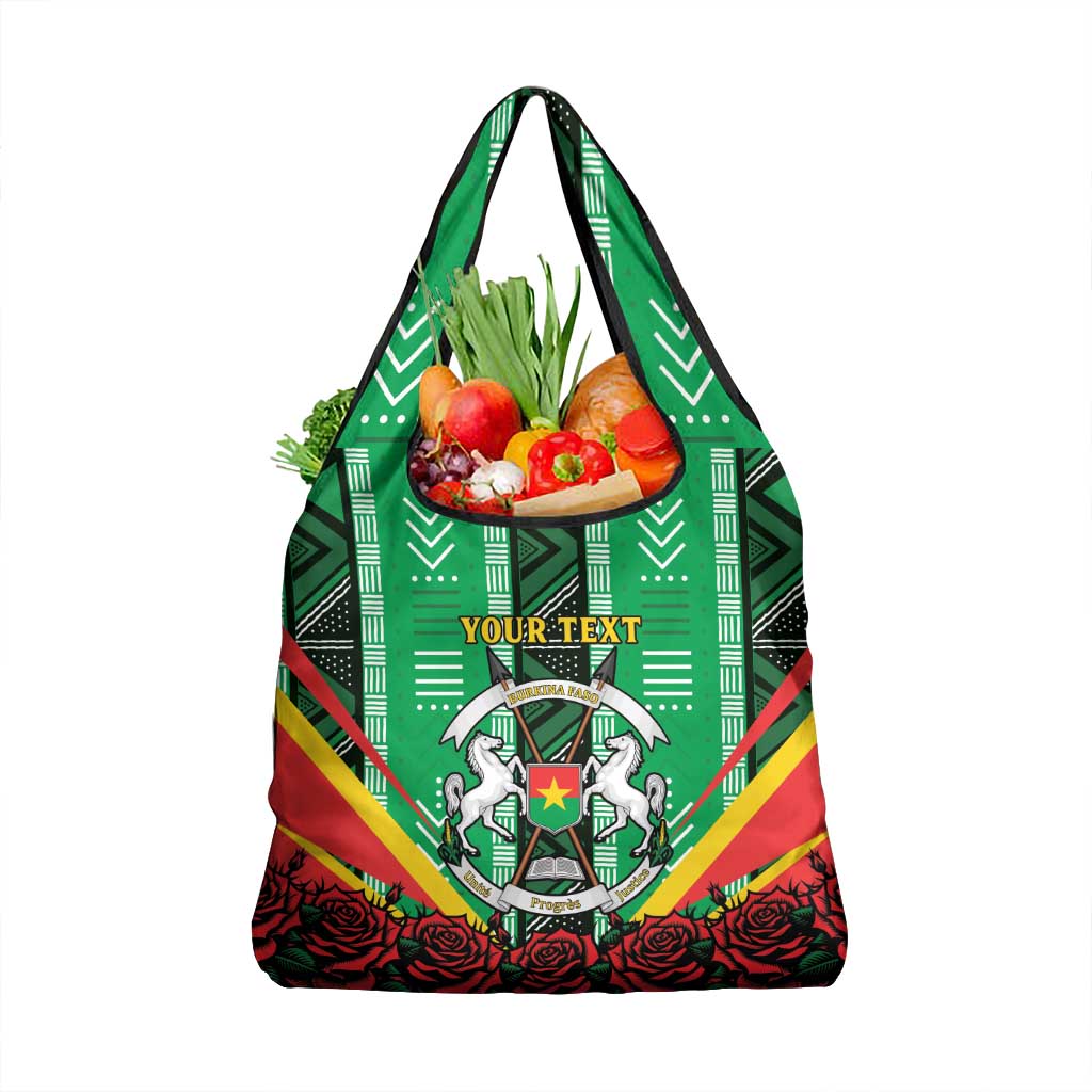 Personalised Burkina Faso Grocery Bag Coat Of Arms Bogolan Pattern