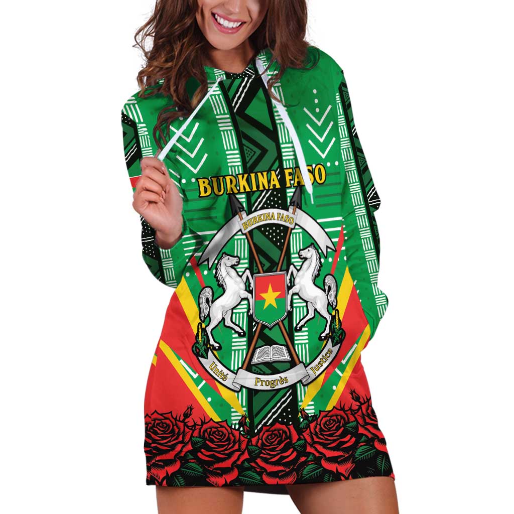 Personalised Burkina Faso Hoodie Dress Coat Of Arms Bogolan Pattern