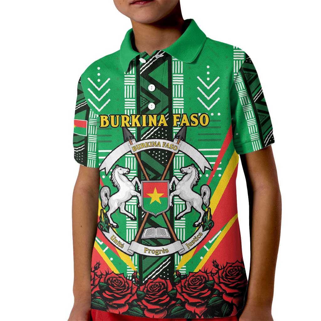 Personalised Burkina Faso Kid Polo Shirt Coat Of Arms Bogolan Pattern