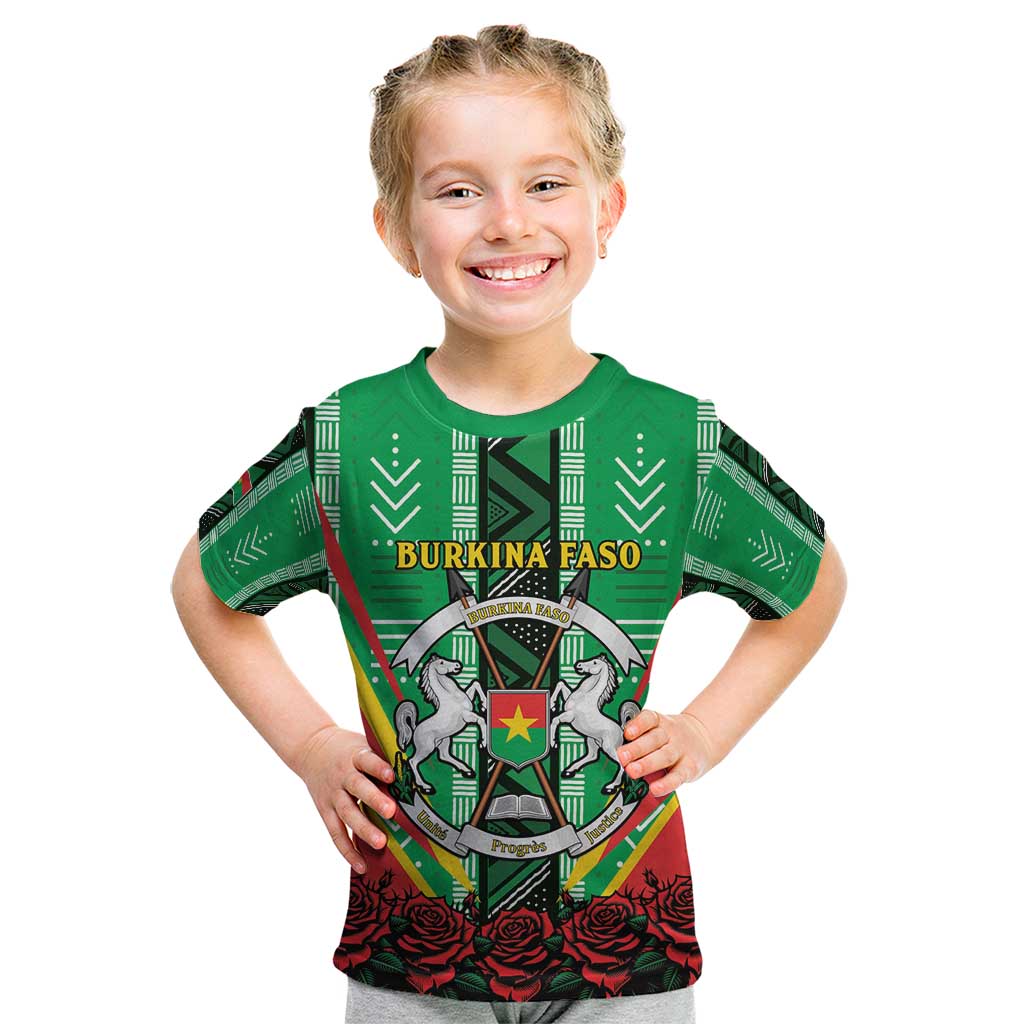 Personalised Burkina Faso Kid T Shirt Coat Of Arms Bogolan Pattern