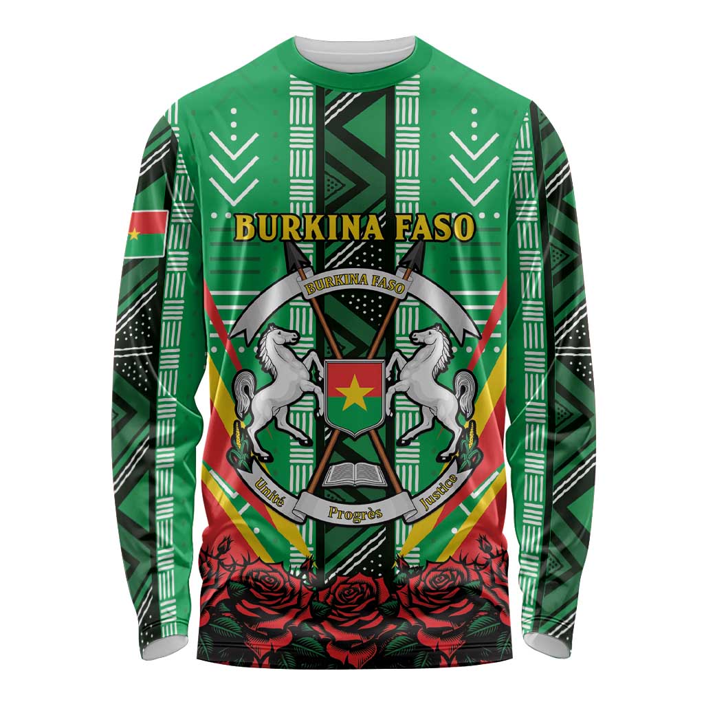 Personalised Burkina Faso Long Sleeve Shirt Coat Of Arms Bogolan Pattern