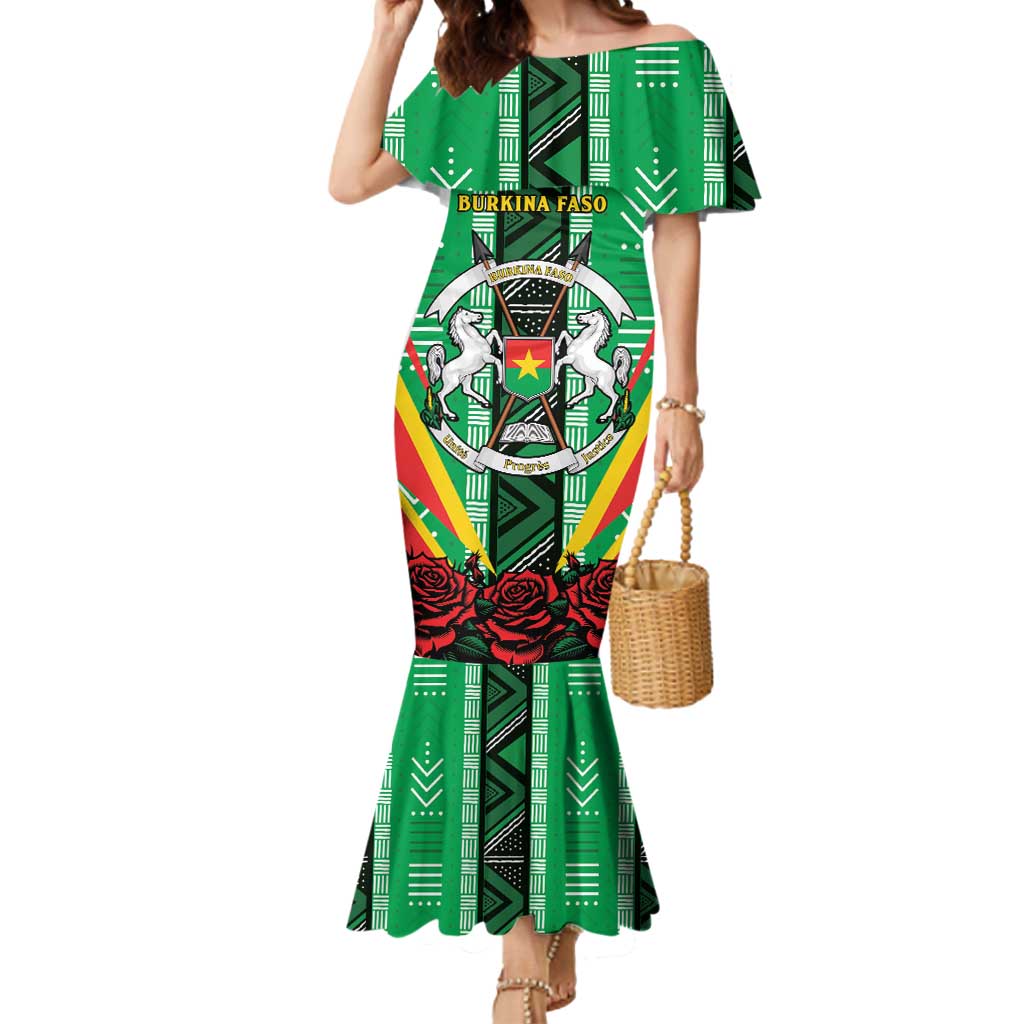 Personalised Burkina Faso Mermaid Dress Coat Of Arms Bogolan Pattern