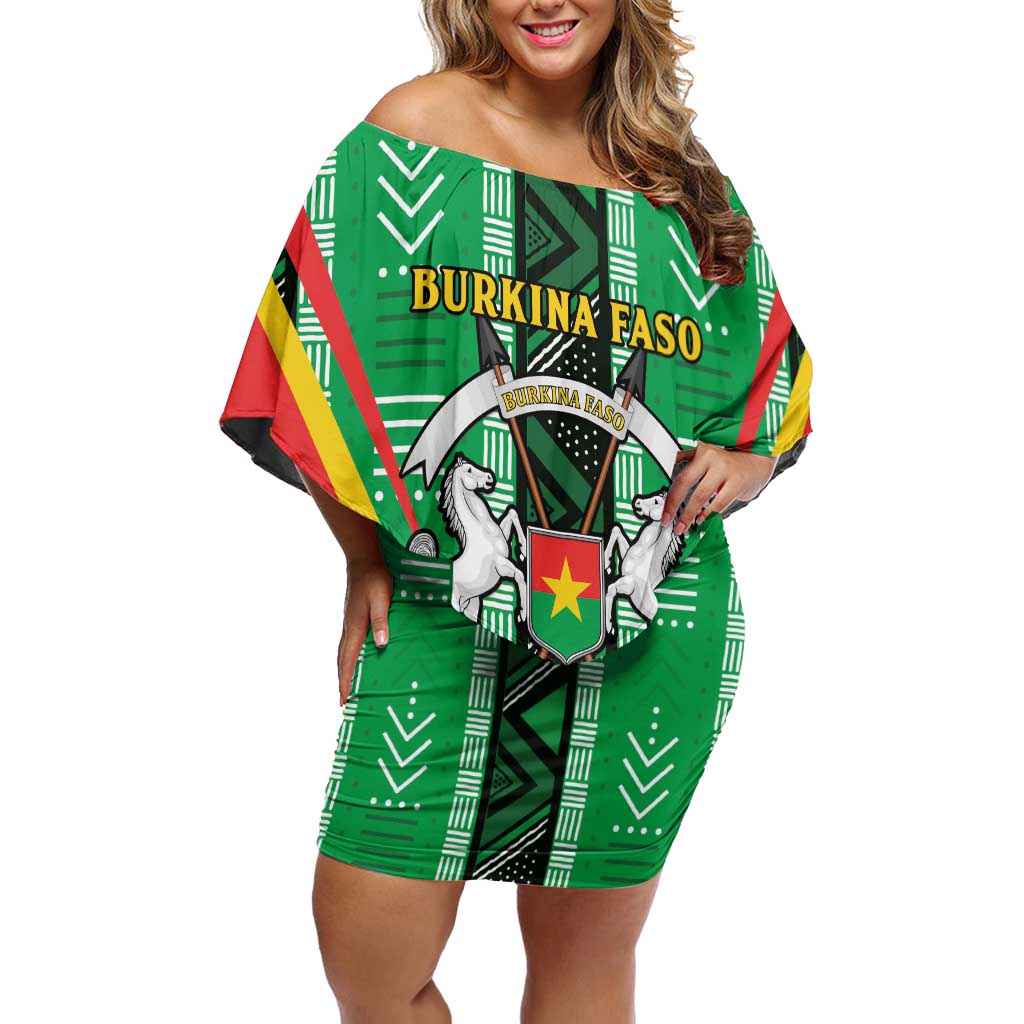 Personalised Burkina Faso Off Shoulder Short Dress Coat Of Arms Bogolan Pattern