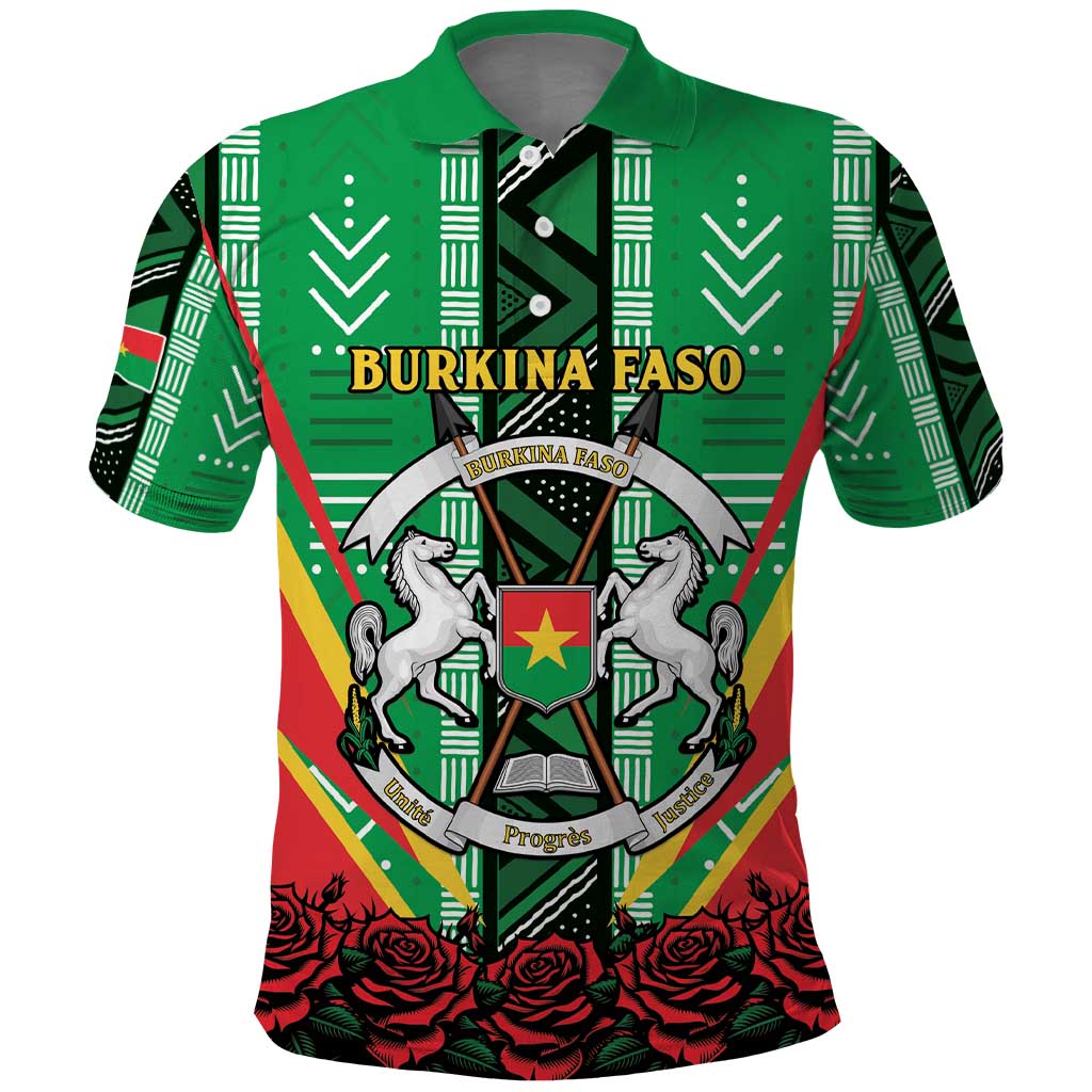 Personalised Burkina Faso Polo Shirt Coat Of Arms Bogolan Pattern