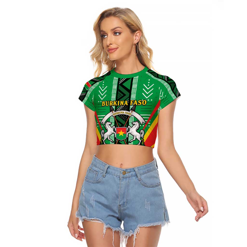 Personalised Burkina Faso Raglan Cropped T Shirt Coat Of Arms Bogolan Pattern