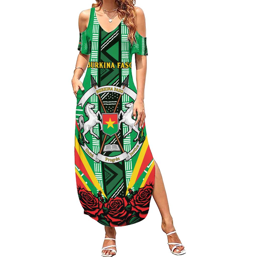 Personalised Burkina Faso Summer Maxi Dress Coat Of Arms Bogolan Pattern