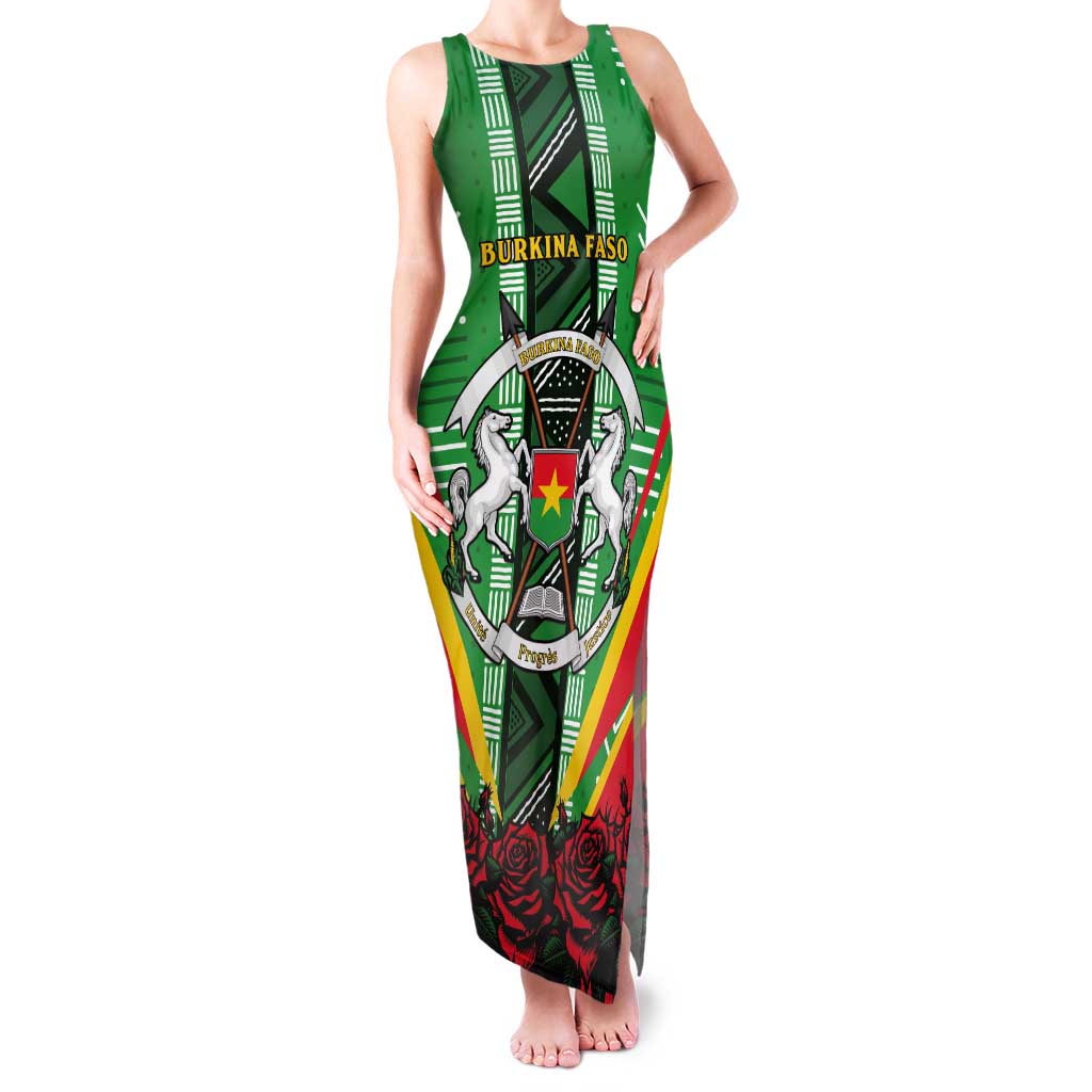 Personalised Burkina Faso Tank Maxi Dress Coat Of Arms Bogolan Pattern