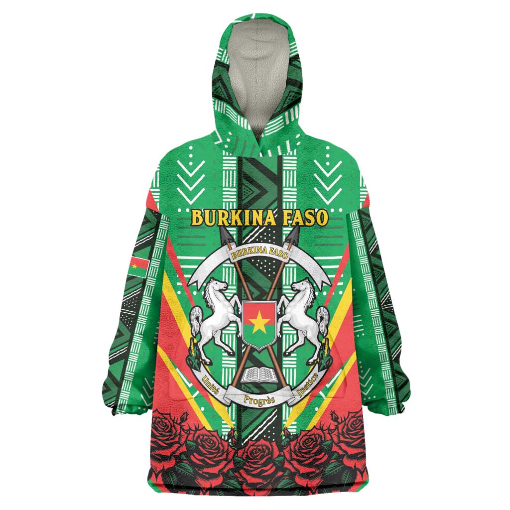 Personalised Burkina Faso Wearable Blanket Hoodie Coat Of Arms Bogolan Pattern