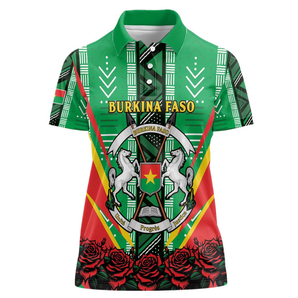 Personalised Burkina Faso Women Polo Shirt Coat Of Arms Bogolan Pattern