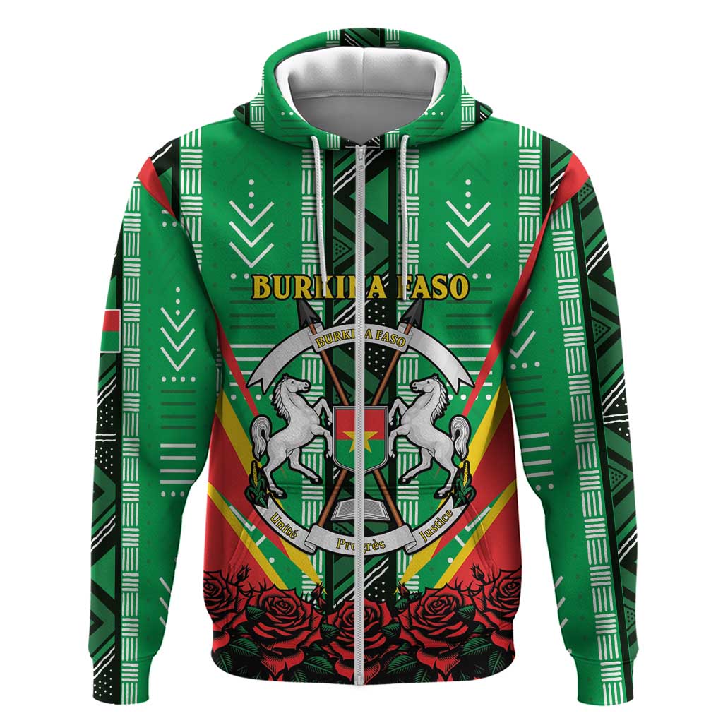 Personalised Burkina Faso Zip Hoodie Coat Of Arms Bogolan Pattern