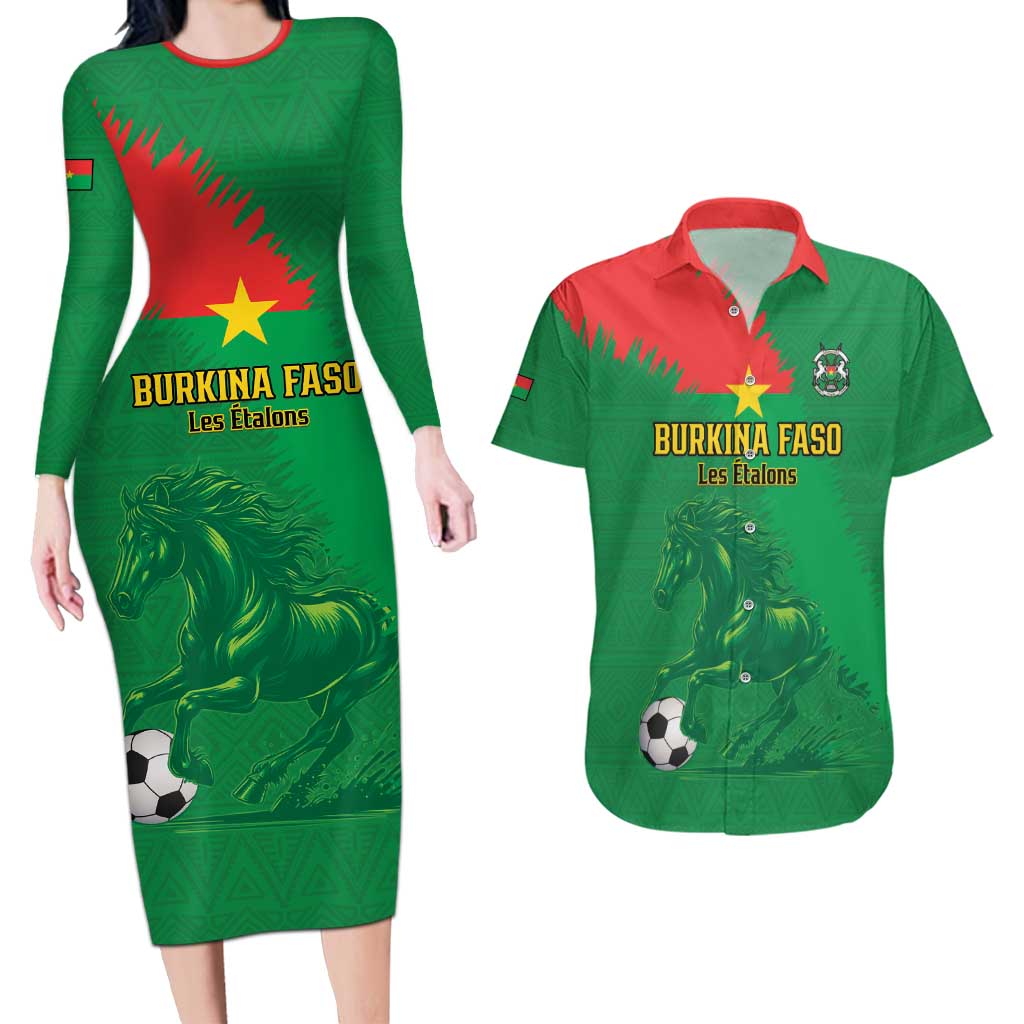 Custom Burkina Faso Football Couples Matching Long Sleeve Bodycon Dress and Hawaiian Shirt Go Les Etalons