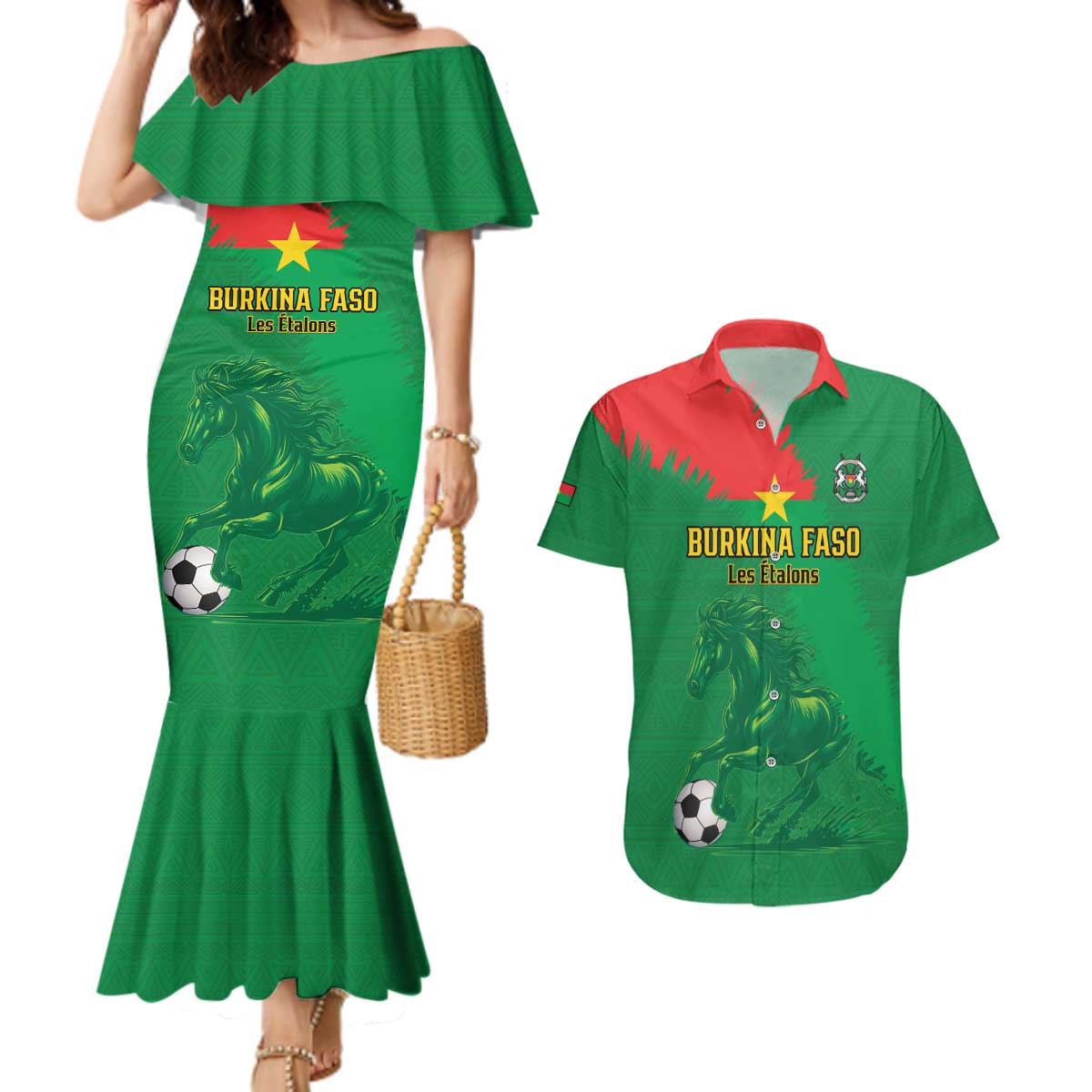 Custom Burkina Faso Football Couples Matching Mermaid Dress and Hawaiian Shirt Go Les Etalons