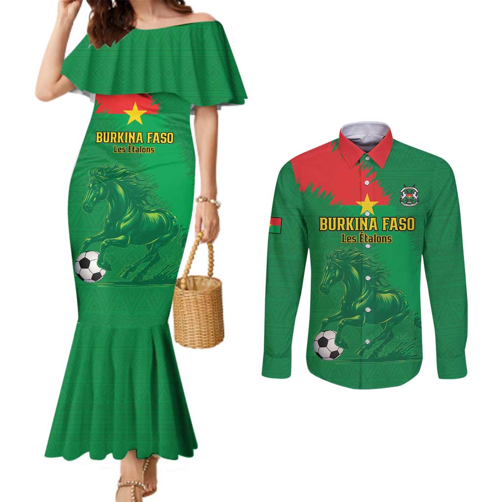 Custom Burkina Faso Football Couples Matching Mermaid Dress and Long Sleeve Button Shirt Go Les Etalons