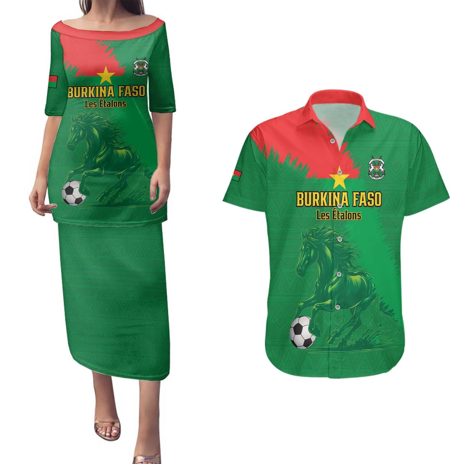 Custom Burkina Faso Football Couples Matching Puletasi and Hawaiian Shirt Go Les Etalons