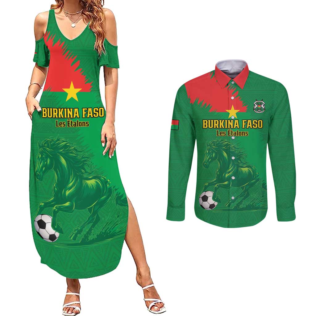 Custom Burkina Faso Football Couples Matching Summer Maxi Dress and Long Sleeve Button Shirt Go Les Etalons