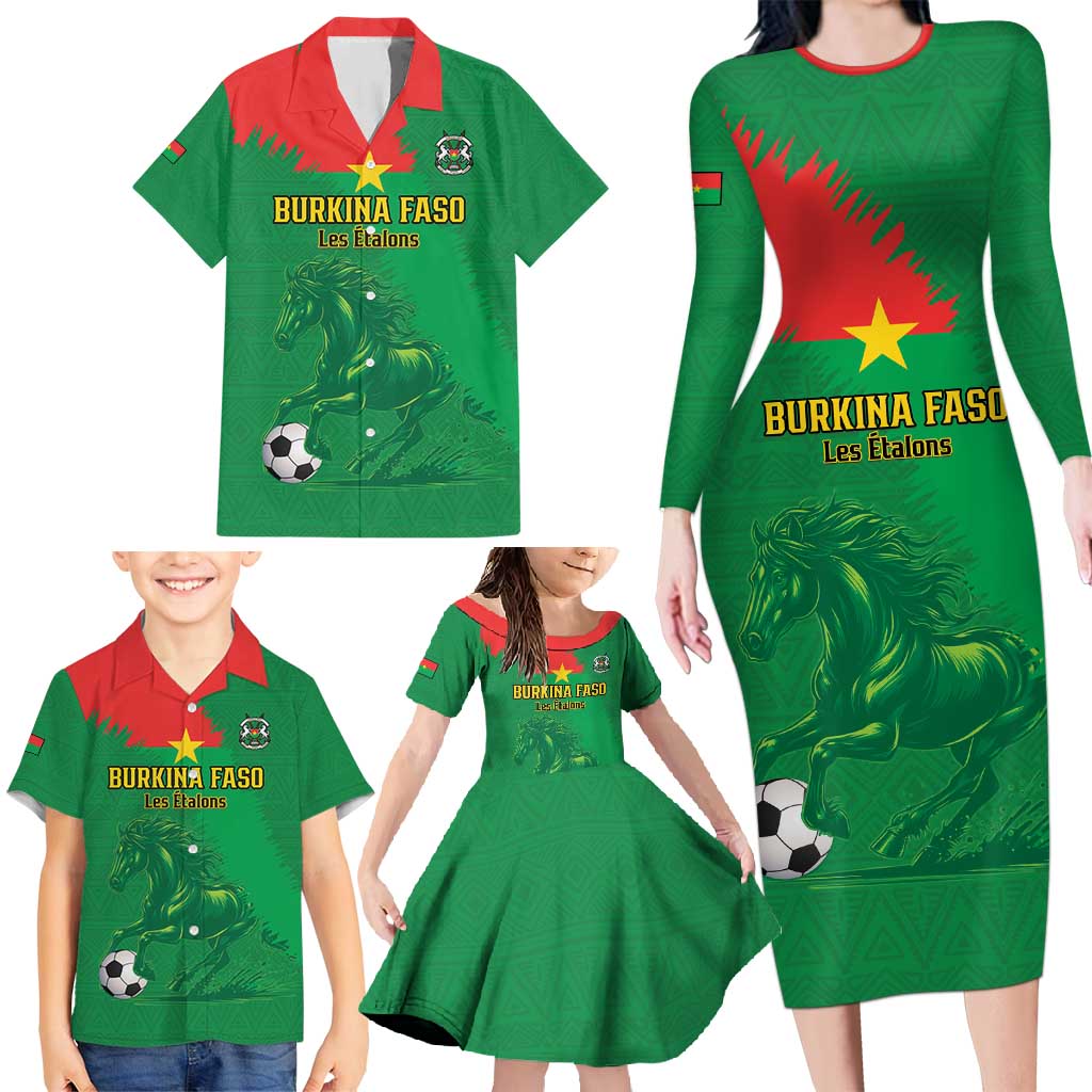 Custom Burkina Faso Football Family Matching Long Sleeve Bodycon Dress and Hawaiian Shirt Go Les Etalons