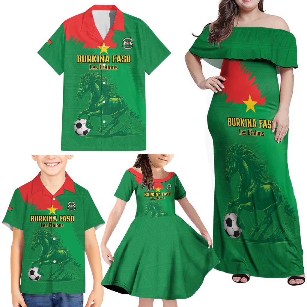 Custom Burkina Faso Football Family Matching Off Shoulder Maxi Dress and Hawaiian Shirt Go Les Etalons