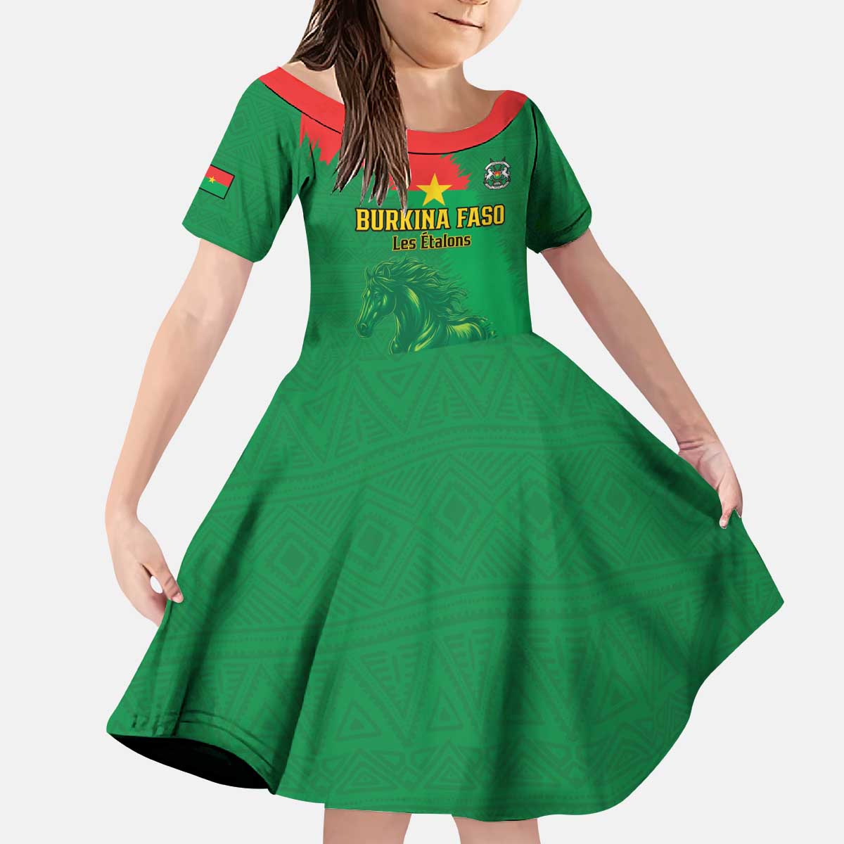 Custom Burkina Faso Football Kid Short Sleeve Dress Go Les Etalons