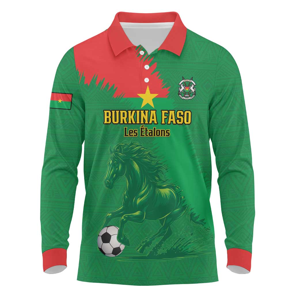 Custom Burkina Faso Football Long Sleeve Polo Shirt Go Les Etalons