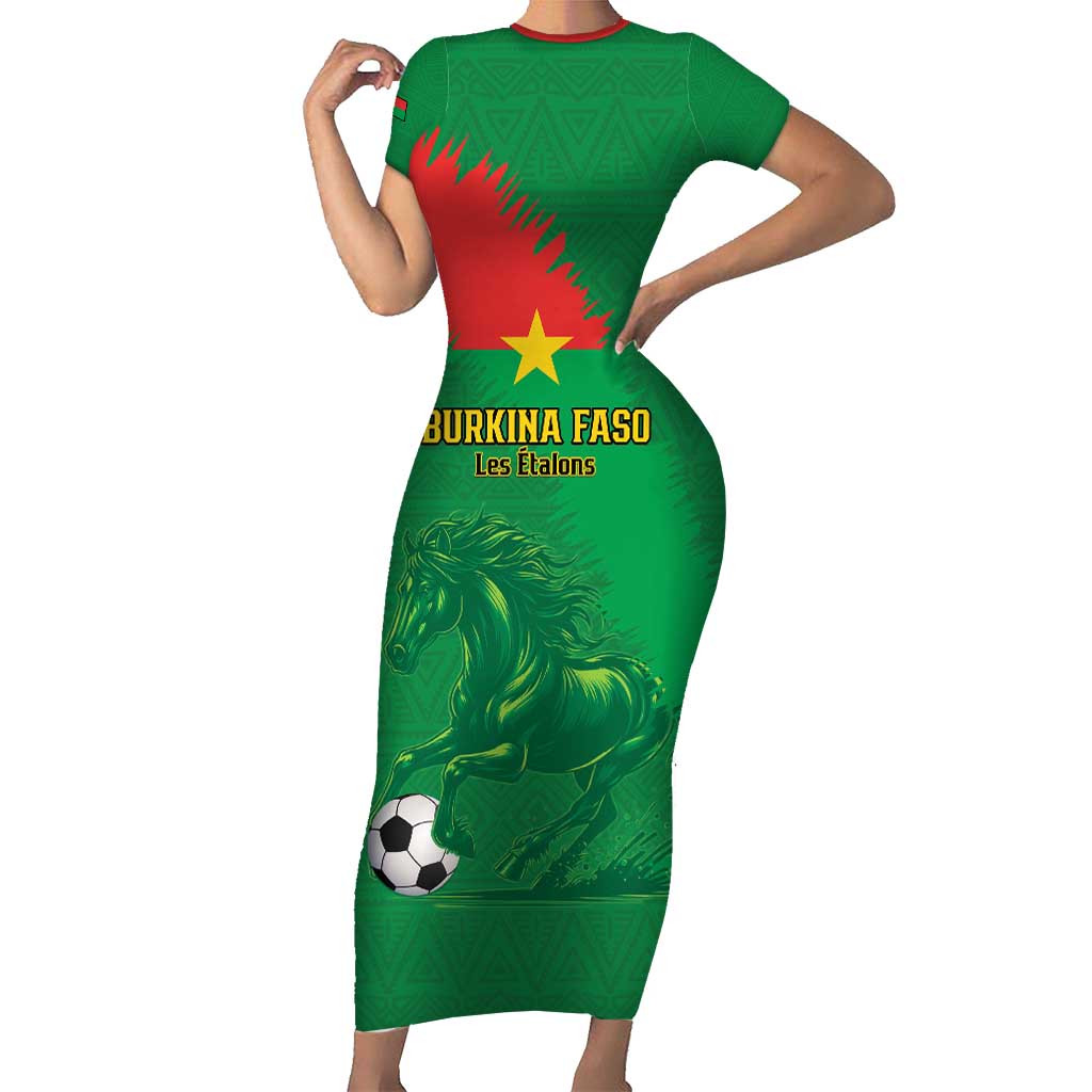 Custom Burkina Faso Football Short Sleeve Bodycon Dress Go Les Etalons