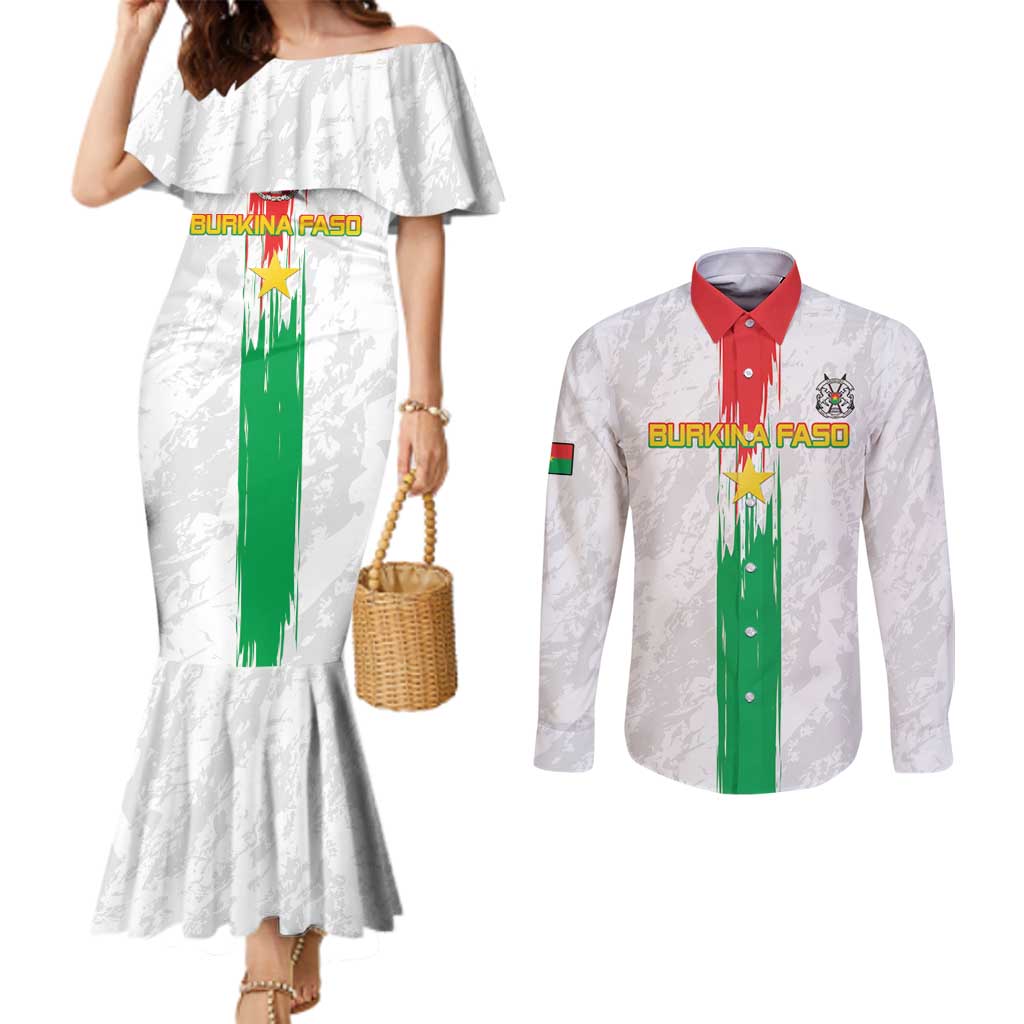 Custom Burkina Faso Football Couples Matching Mermaid Dress and Long Sleeve Button Shirt Grunge Style