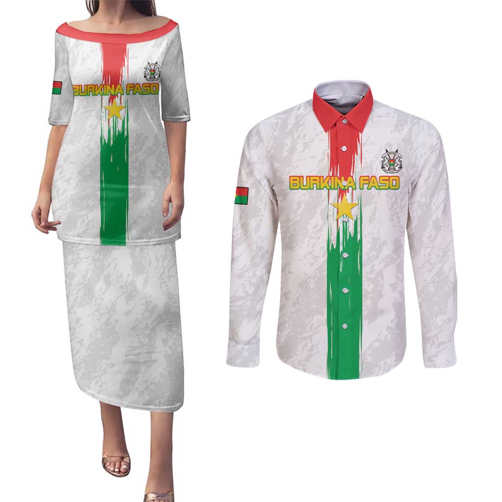 Custom Burkina Faso Football Couples Matching Puletasi and Long Sleeve Button Shirt Grunge Style