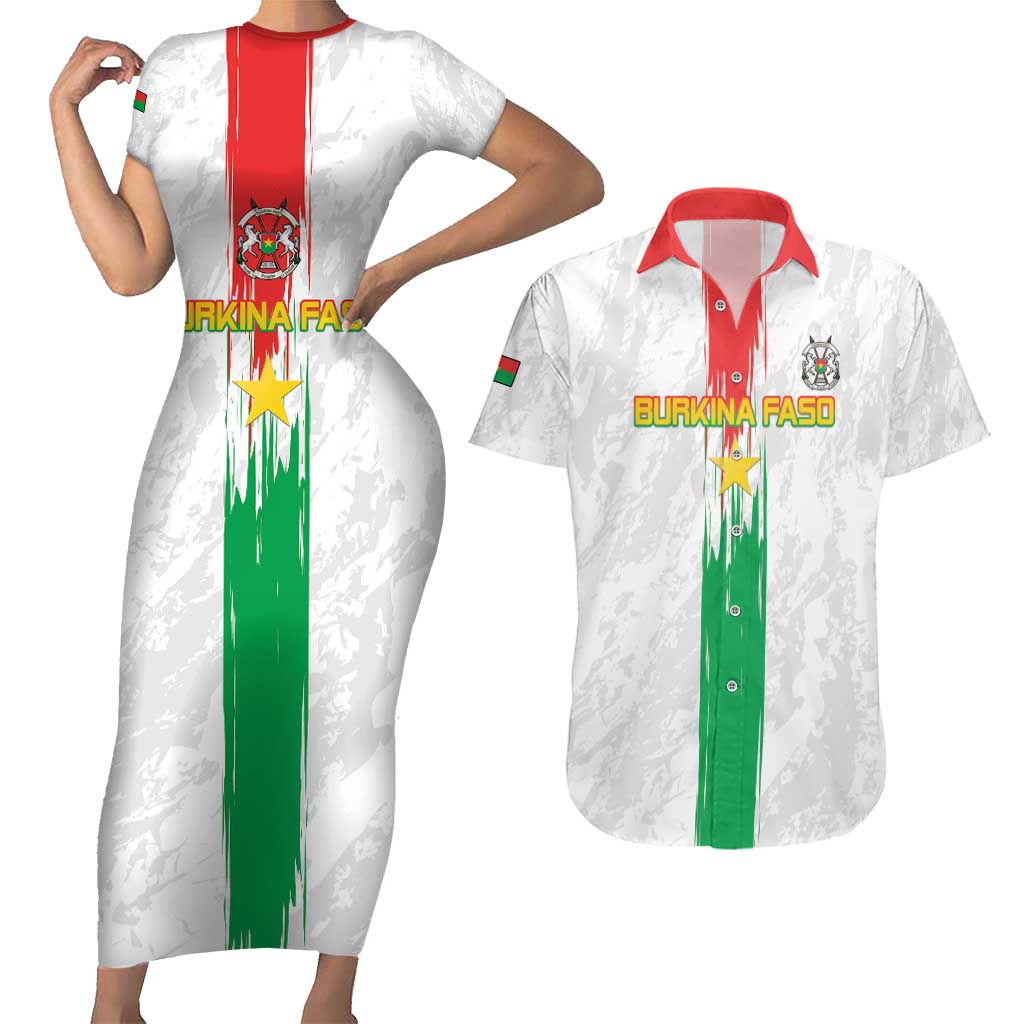 Custom Burkina Faso Football Couples Matching Short Sleeve Bodycon Dress and Hawaiian Shirt Grunge Style