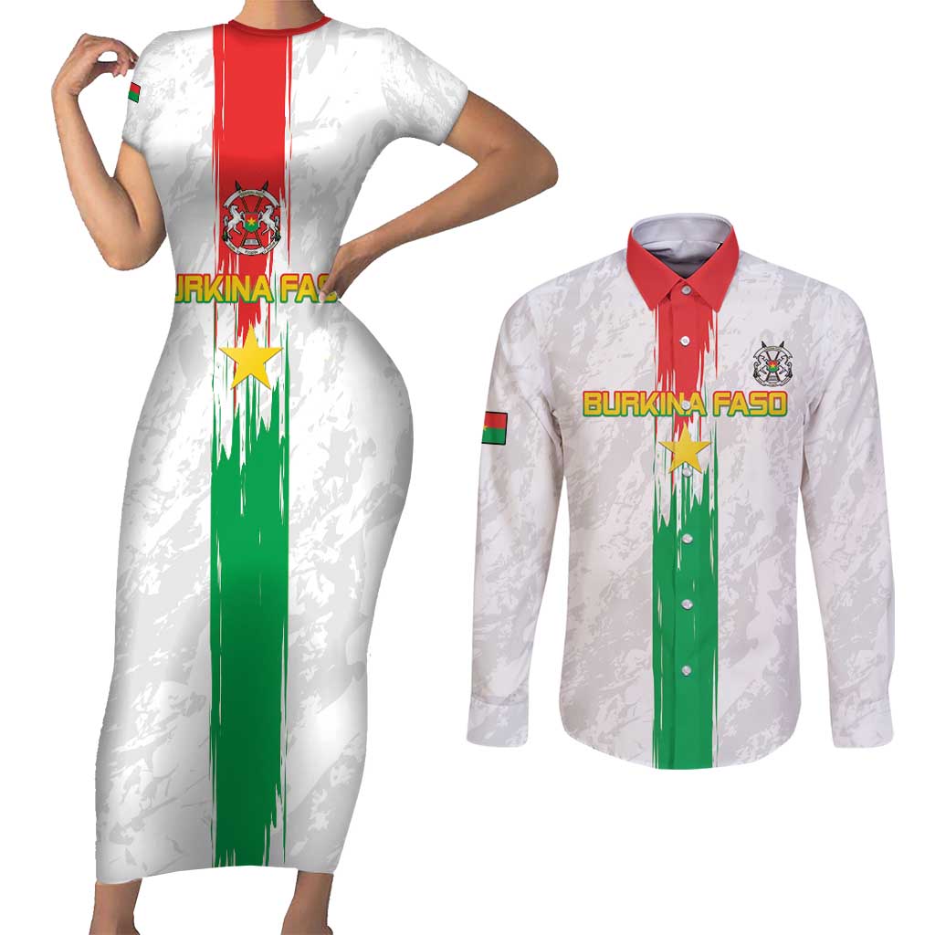 Custom Burkina Faso Football Couples Matching Short Sleeve Bodycon Dress and Long Sleeve Button Shirt Grunge Style