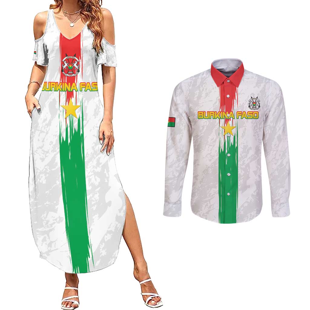 Custom Burkina Faso Football Couples Matching Summer Maxi Dress and Long Sleeve Button Shirt Grunge Style