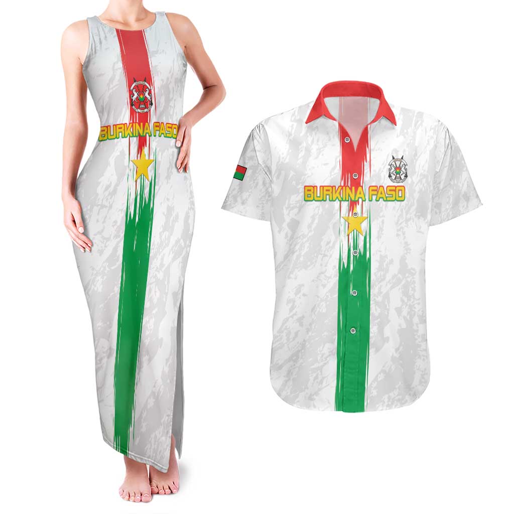 Custom Burkina Faso Football Couples Matching Tank Maxi Dress and Hawaiian Shirt Grunge Style