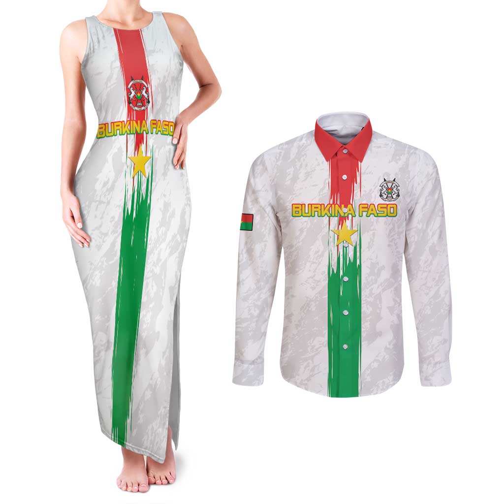 Custom Burkina Faso Football Couples Matching Tank Maxi Dress and Long Sleeve Button Shirt Grunge Style