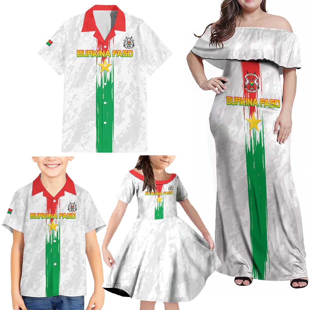 Custom Burkina Faso Football Family Matching Off Shoulder Maxi Dress and Hawaiian Shirt Grunge Style