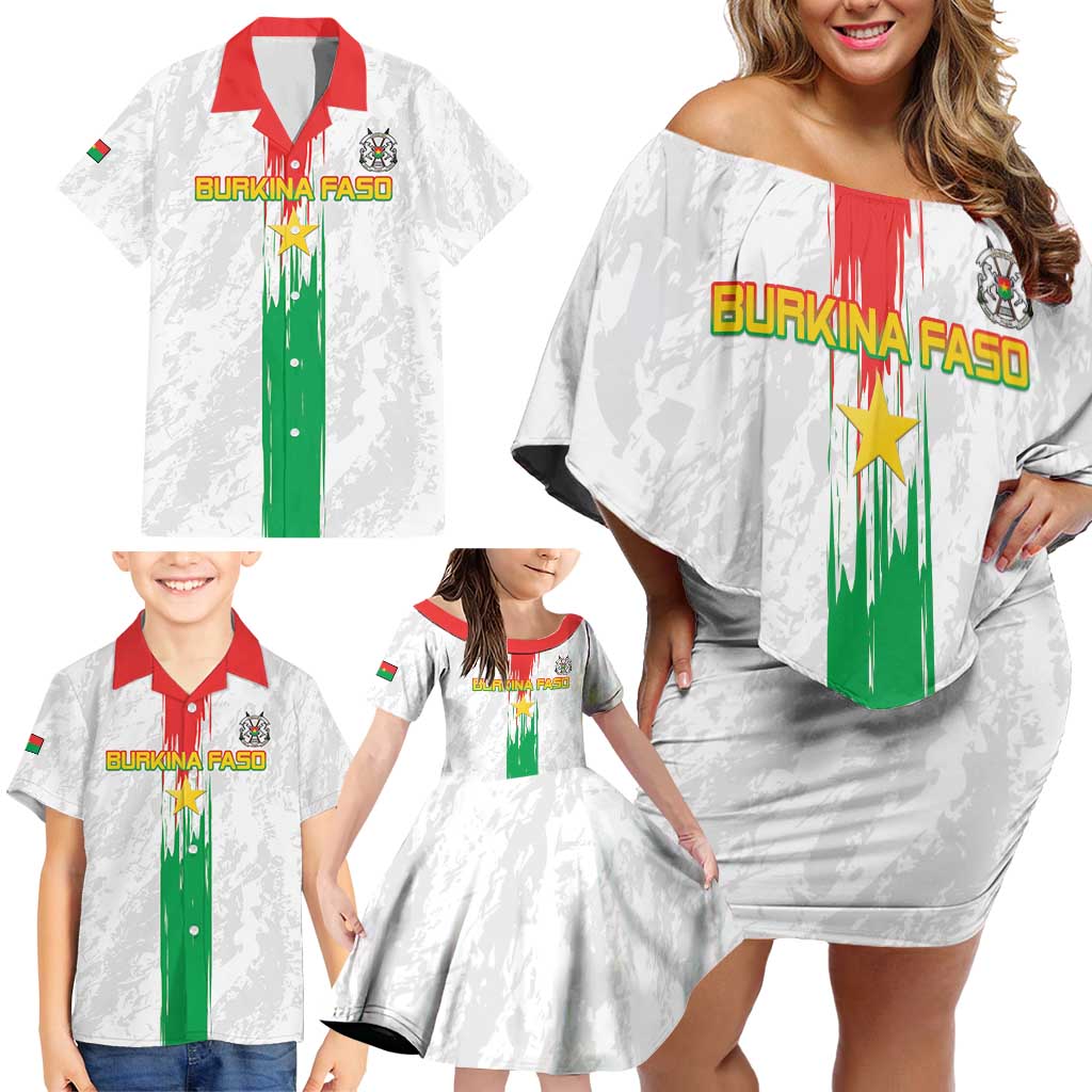 Custom Burkina Faso Football Family Matching Off Shoulder Short Dress and Hawaiian Shirt Grunge Style