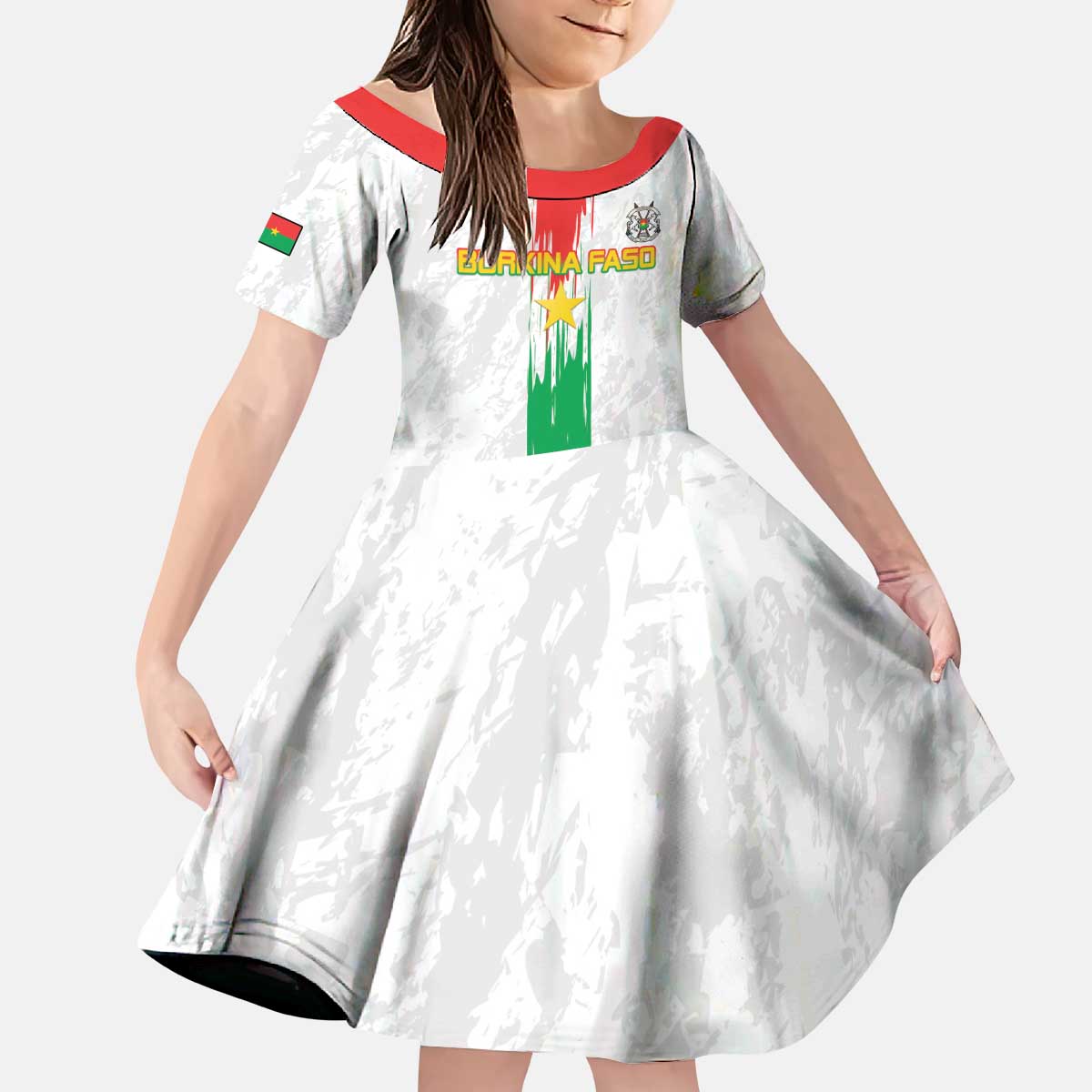 Custom Burkina Faso Football Kid Short Sleeve Dress Grunge Style