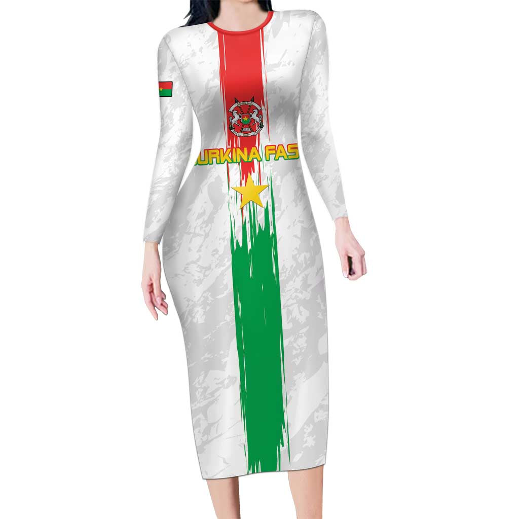 Custom Burkina Faso Football Long Sleeve Bodycon Dress Grunge Style