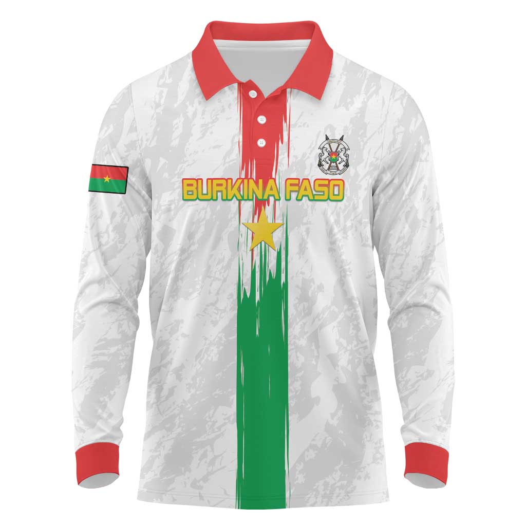 Custom Burkina Faso Football Long Sleeve Polo Shirt Grunge Style