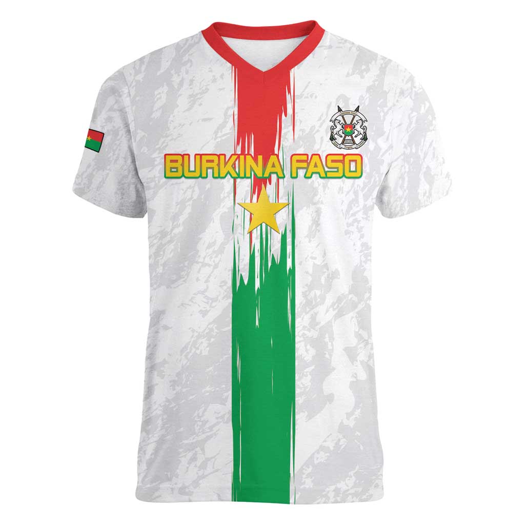 Custom Burkina Faso Football Women V-Neck T-Shirt Grunge Style