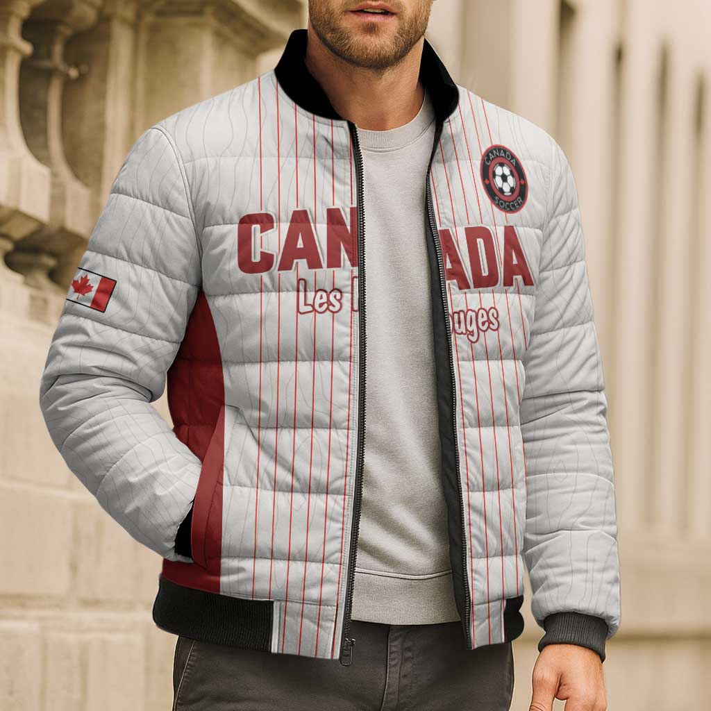 Custom Canada Soccer 2026 Bomber Puffer Jacket True North Takes the Pitch - White
