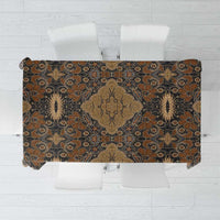 Brown batik tablecloth with gold and dark floral medallion pattern