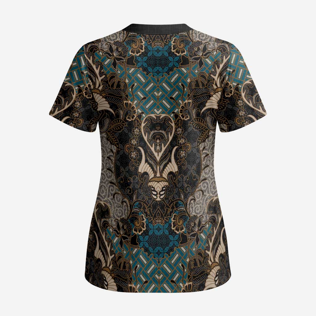 Madiba Nelson Mandela Scrub Top Indonesia Batik Black - Wonder Print Shop