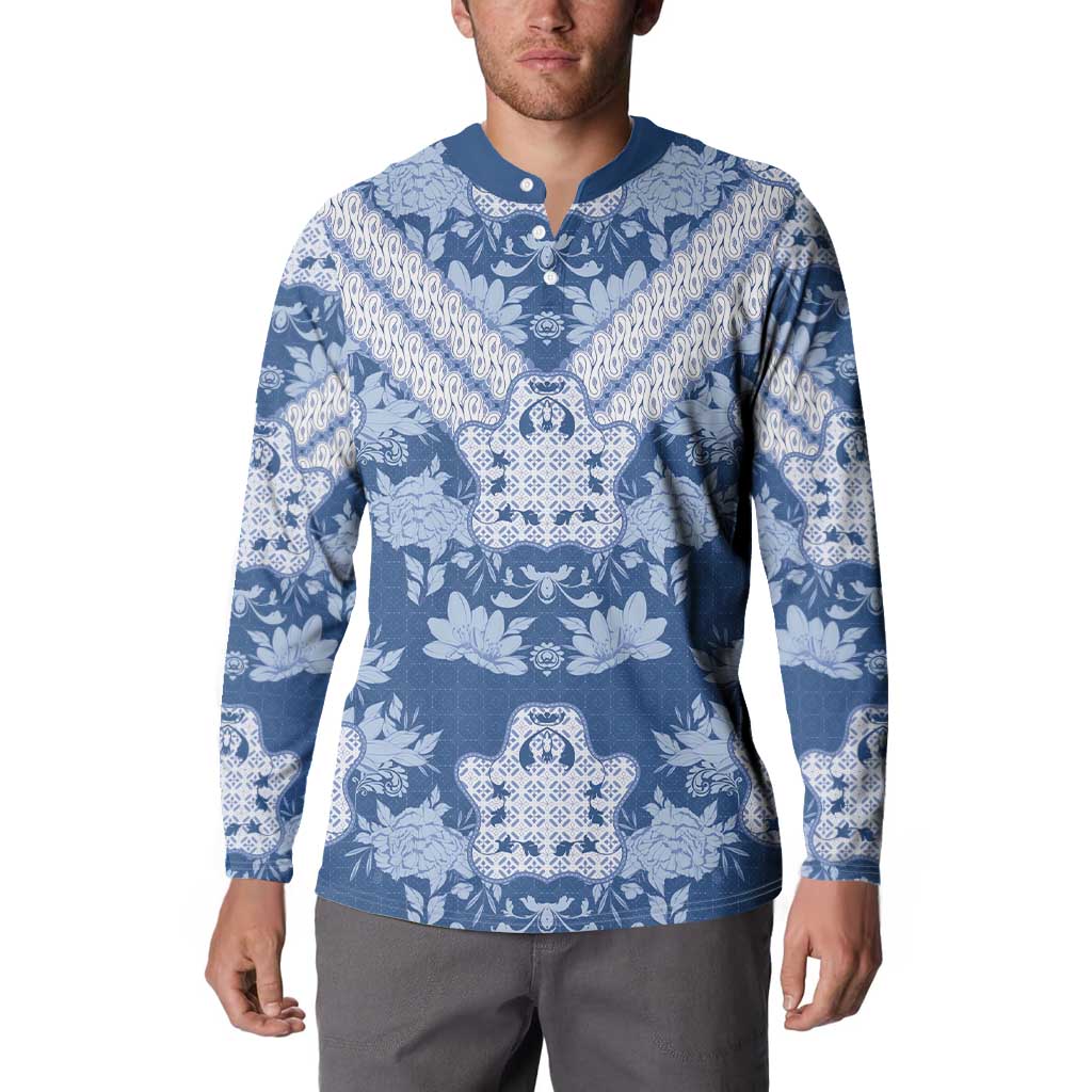 Indonesia Javanese Batik Button Sweatshirt Nelson Mandela Madiba Blue - Wonder Print Shop