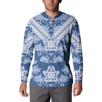 Indonesia Javanese Batik Button Sweatshirt Nelson Mandela Madiba Blue - Wonder Print Shop