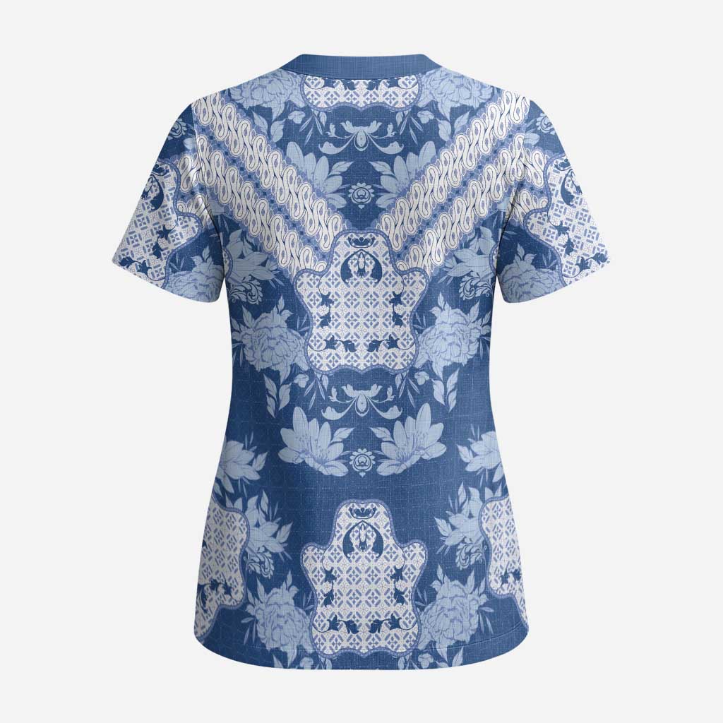 Indonesia Javanese Batik Scrub Top Nelson Mandela Madiba Blue - Wonder Print Shop