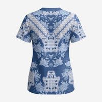 Indonesia Javanese Batik Scrub Top Nelson Mandela Madiba Blue - Wonder Print Shop