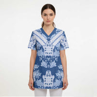 Indonesia Javanese Batik Scrub Top Nelson Mandela Madiba Blue - Wonder Print Shop