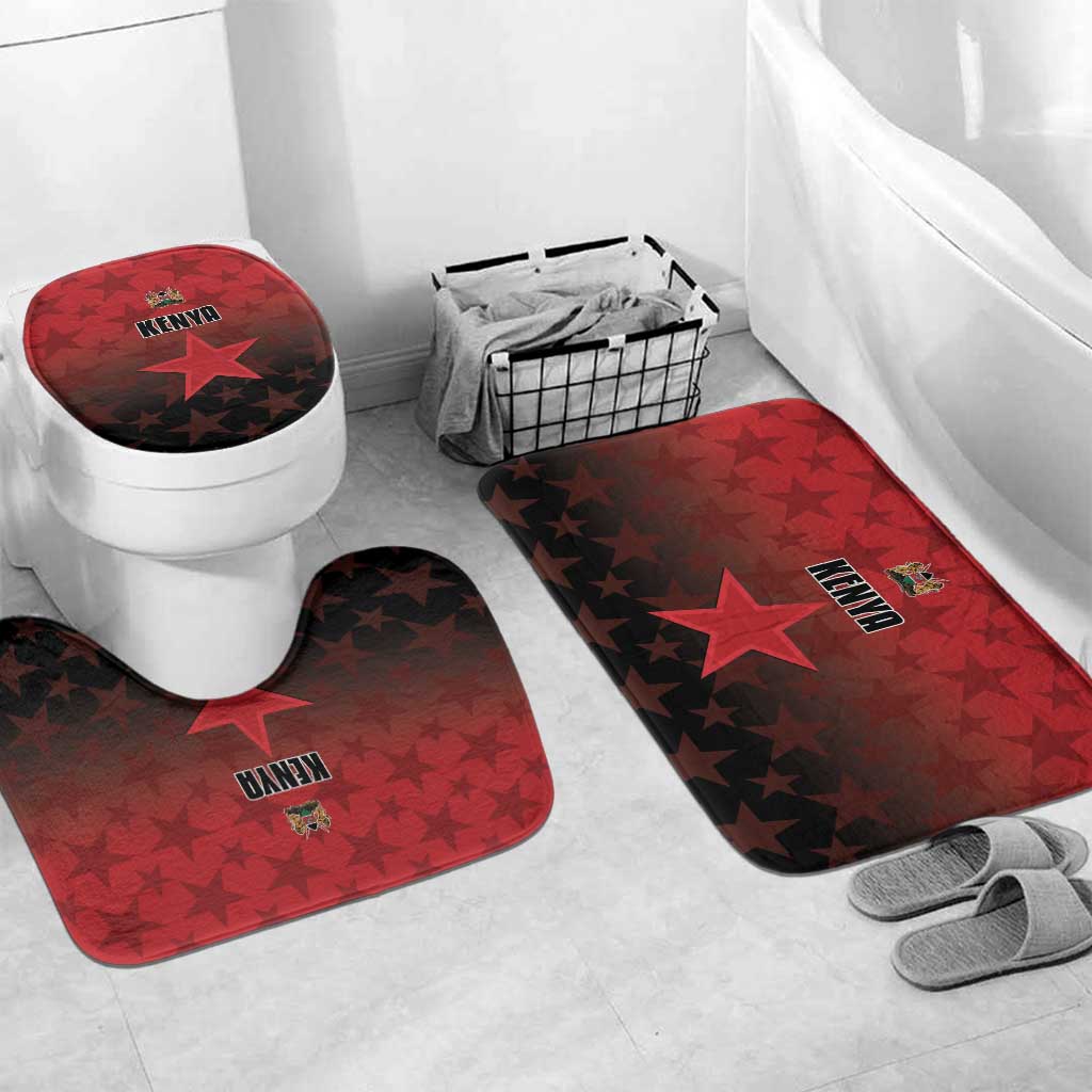 Kenya red star-pattern bathroom mats set with toilet lid cover and oval mat