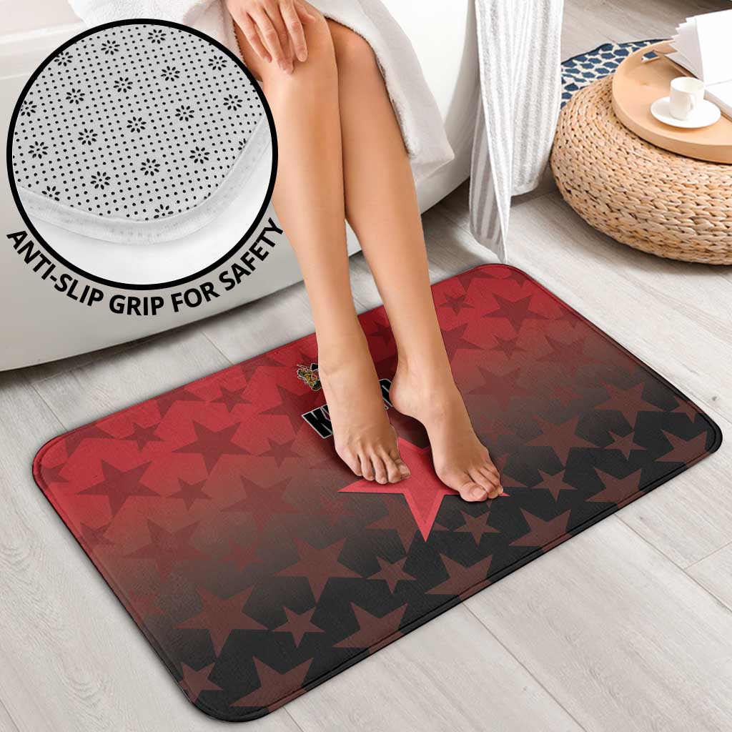 Red star-pattern bathroom mat with non-slip grip for safe stepping