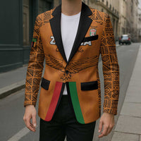 Orange football blazer with black collar, wing design, crest patch, striped chest panels