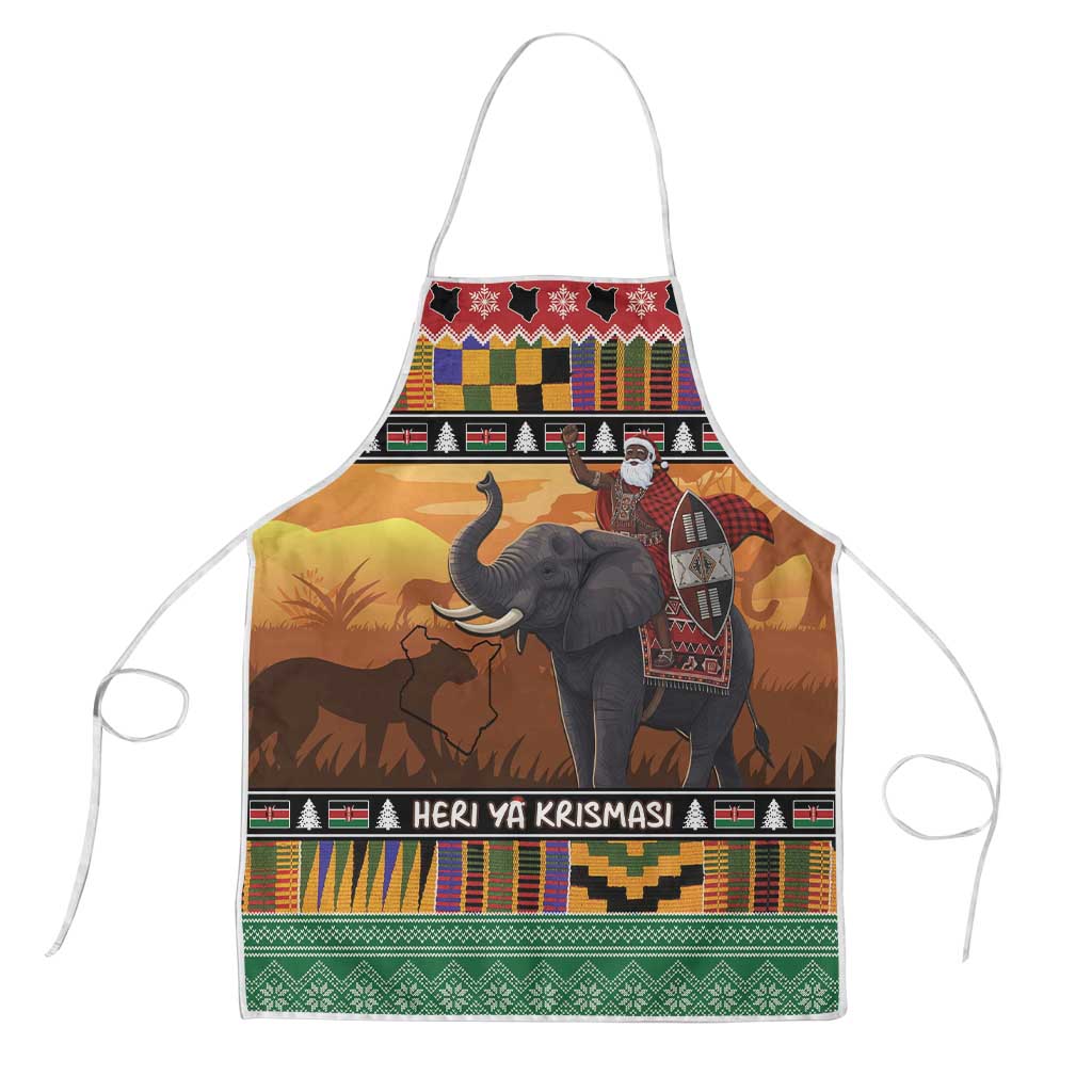 Kenya Safari Christmas Apron Black Santa Riding Elephant - Heri ya Krismasi - Wonder Print Shop