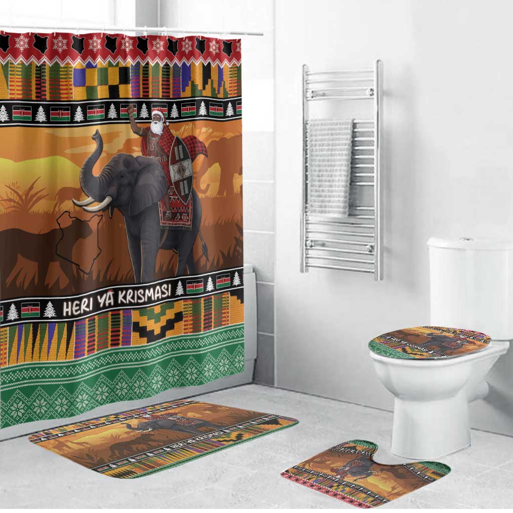 Kenya Safari Christmas Bathroom Set Black Santa Riding Elephant - Heri ya Krismasi - Wonder Print Shop
